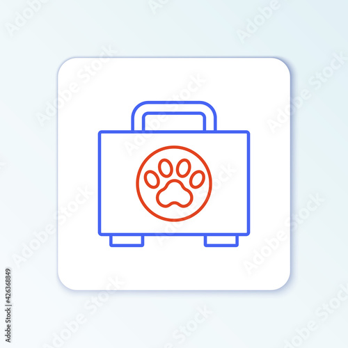 Line Pet first aid kit icon isolated on white background. Dog or cat paw print. Clinic box. Colorful outline concept. Vector