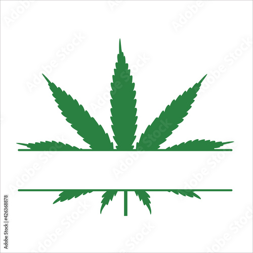 Marijuana leaf. The mark of a narcotic substance used in medicine. Cannabis leaf text frame.
