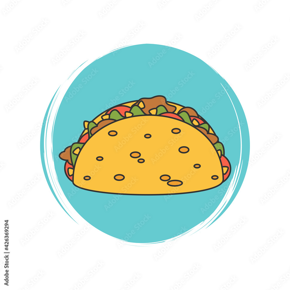 Cute logo or icon vector with traditional mexican taco, illustration on circle with brush texture, for social media story and highlights Cute logo or icon vector with traditional mexican taco, illustration on circle with brush texture, for social media story and highlights