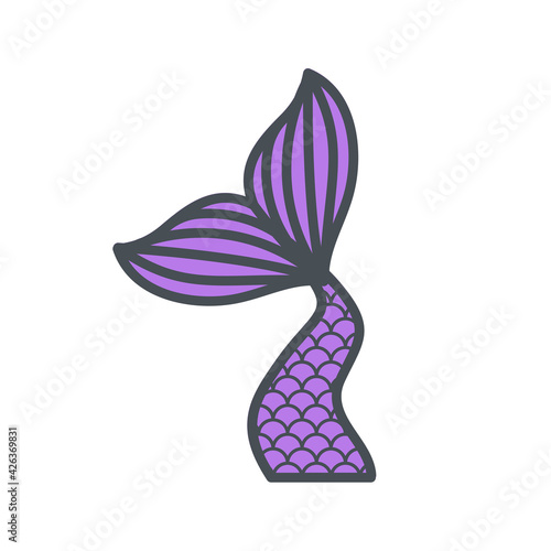 Vector mermaid tail with rainbow scales Design for girls Isolated on white background
