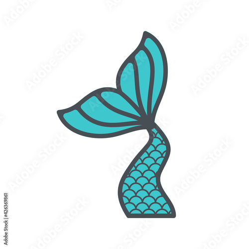 Vector mermaid tail with rainbow scales Design for girls Isolated on white background