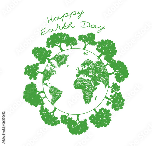 Happy Eearth Day. Vector illustrations. Hand drawn style. 