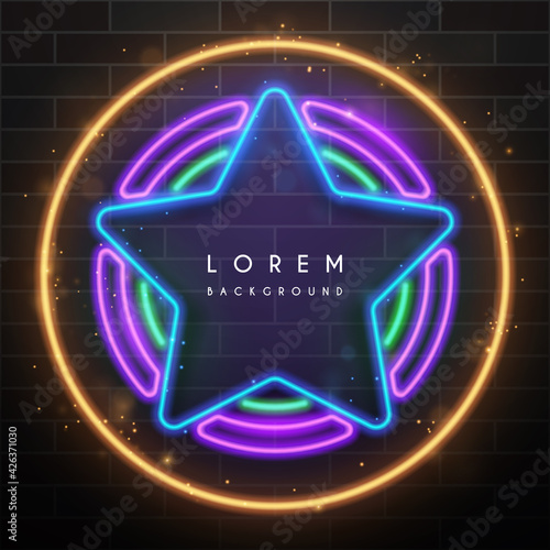 Neon light star with circle elements