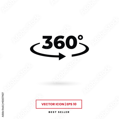 360 degrees view icon vector. Angle 360 degrees sign