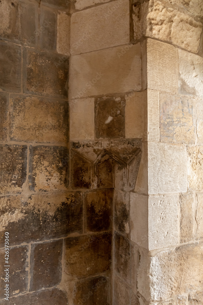 Decorative stone carvings in the passage leading to the tower of the Bab al-Silsila minaret are on the Temple Mount in the Old Town of Jerusalem in Israel Decorative stone carvings in the passage leading to the tower of the Bab al-Silsila minaret are on the Temple Mount in the Old Town of Jerusalem in Israel
