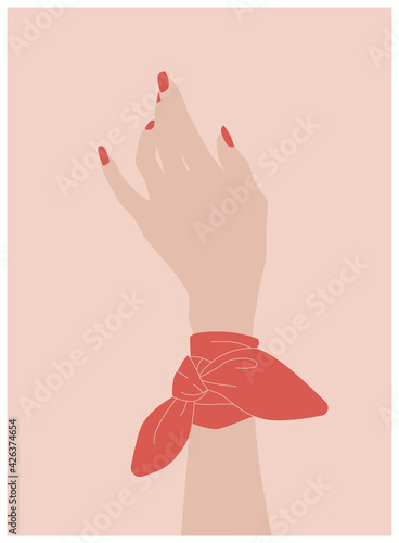Fashion illustrashion of girls hand with a silk skarf