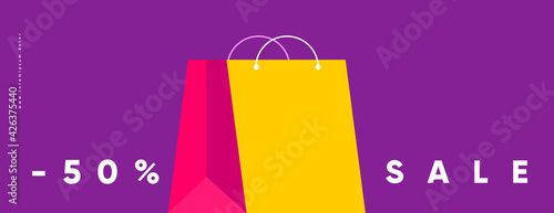 Online shopping and sale. Flat vector illustration. Minimalistic background illustrations for sales, advertisements, coupons. Banner, poster, flyer.