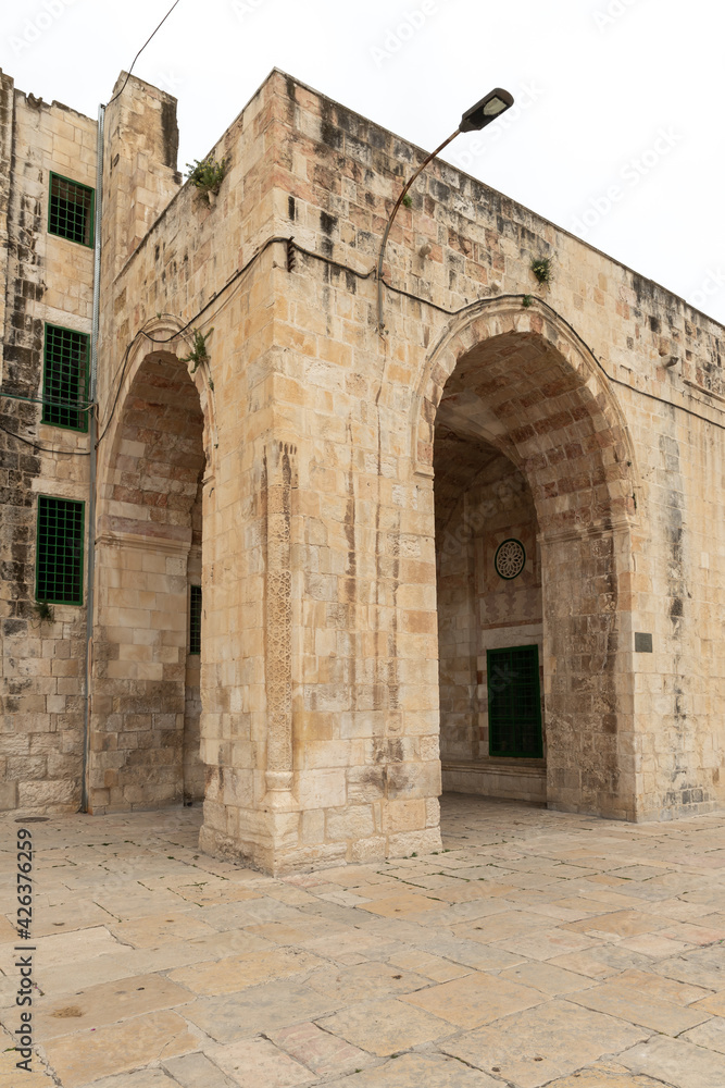 The entrance  to the Girls School - Medresse on the Temple Mount, in the old city of Jerusalem, in Israel