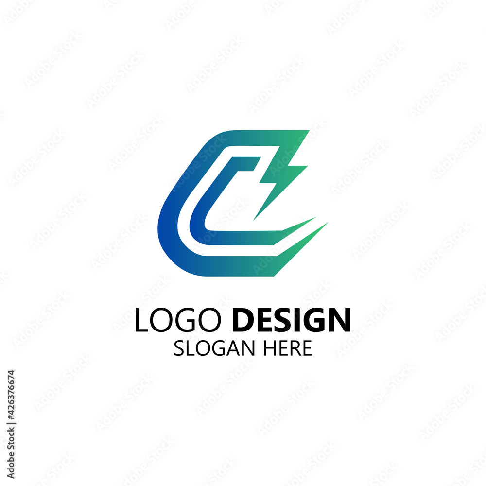 letter C and thunder logo design letter C and thunder logo design