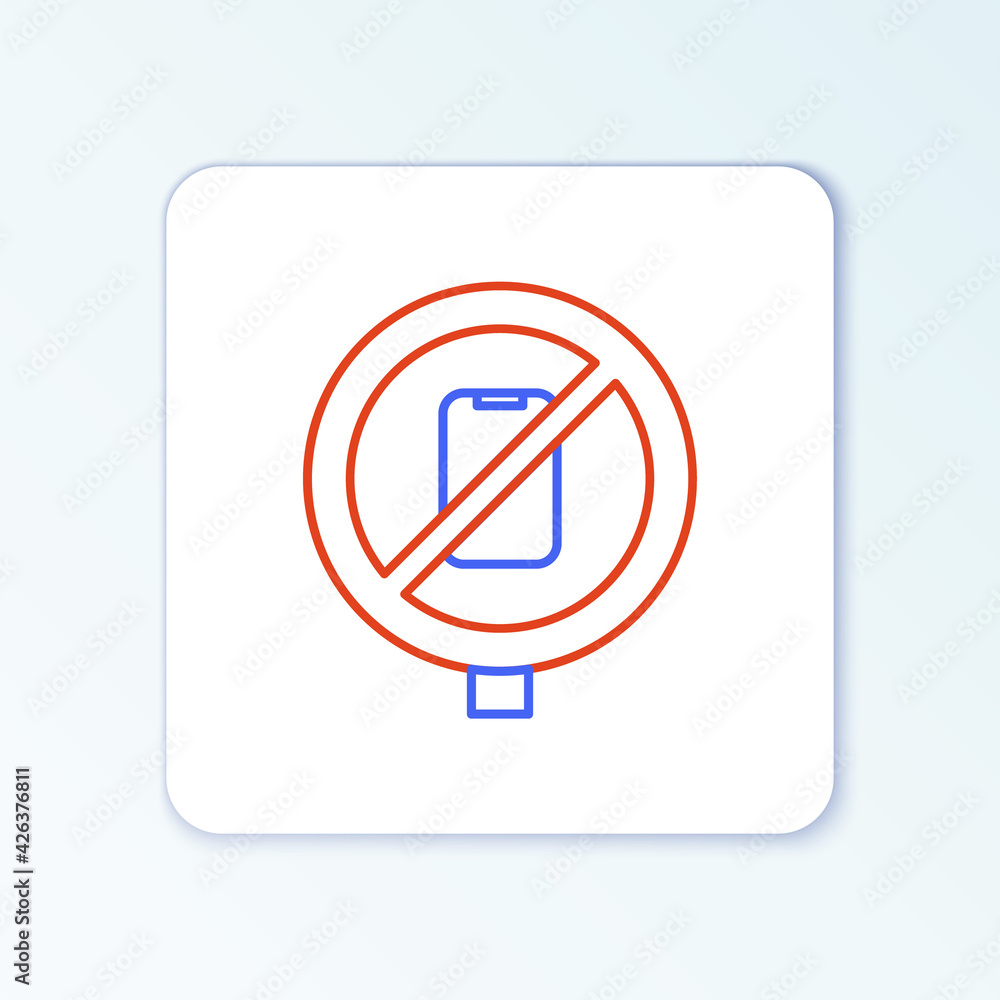 Line No cell phone icon isolated on white background. No talking and calling sign. Cell prohibition. Colorful outline concept. Vector Line No cell phone icon isolated on white background. No talking and calling sign. Cell prohibition. Colorful outline concept. Vector