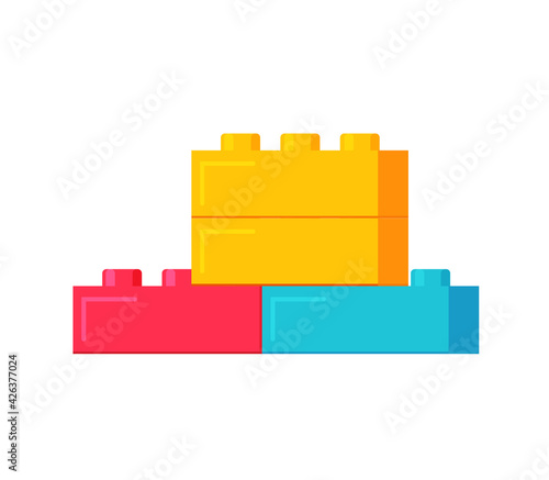 Building plastic toy bricks or child blocks construction vector flat cartoon illustration element isolated