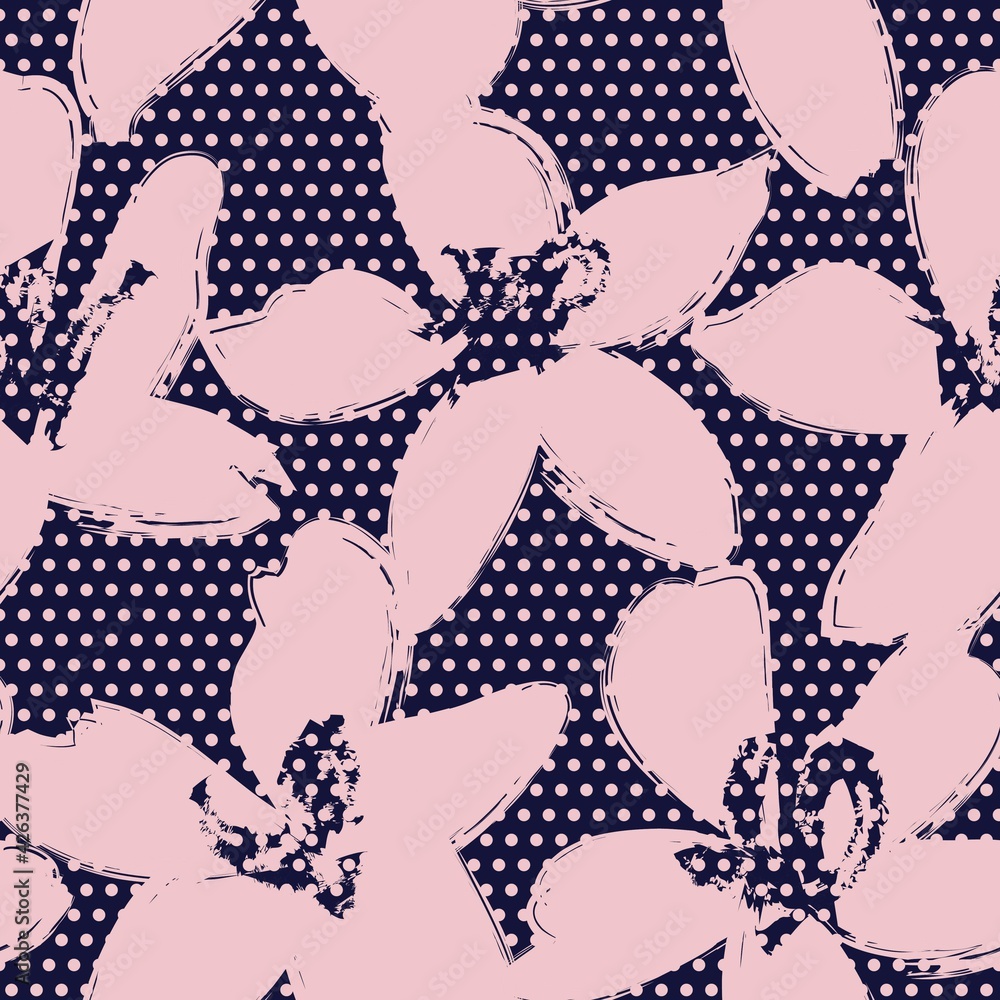 Fototapeta premium Pastel Botanical Tropical Floral Seamless Pattern with dotted Background