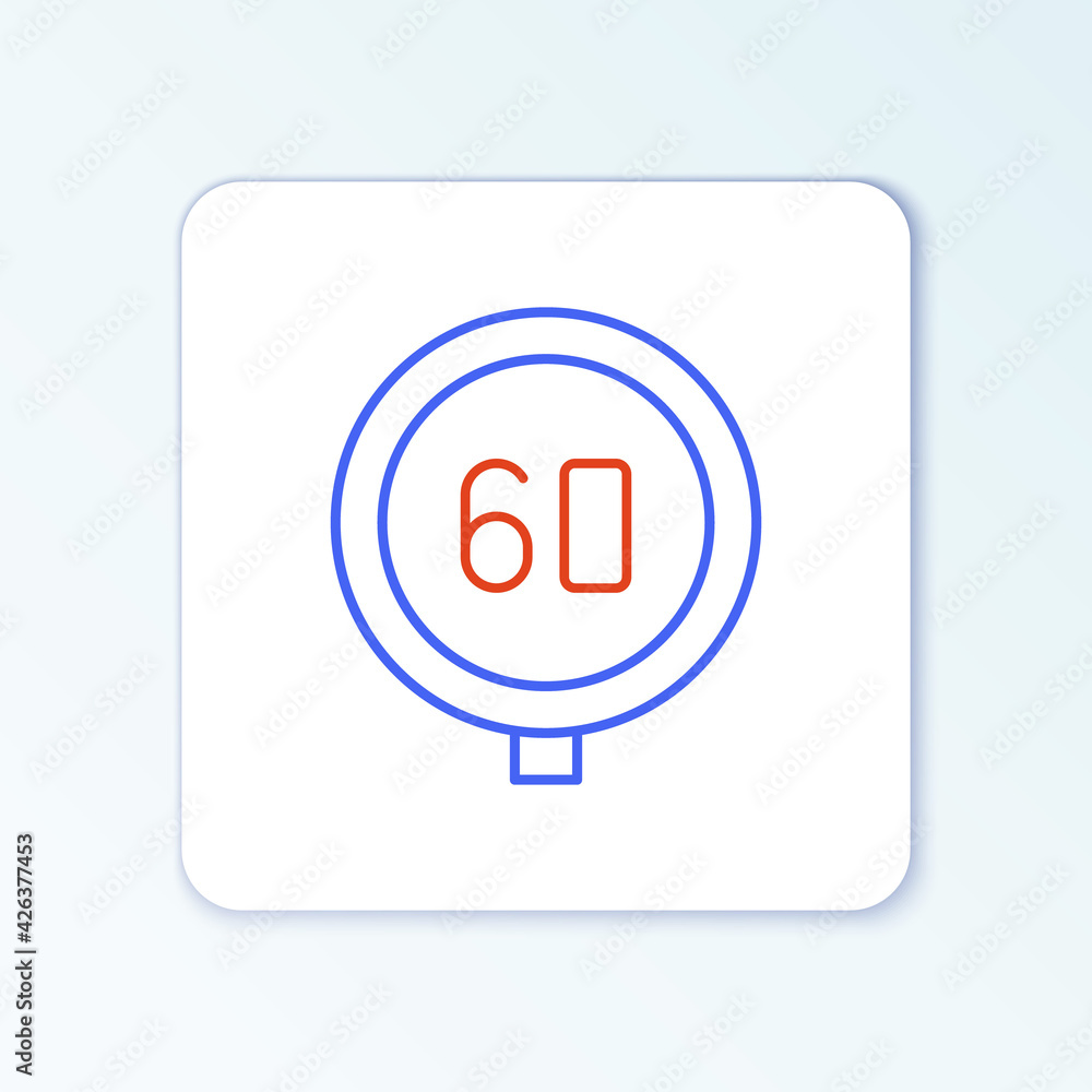 Line Speed limit traffic sign 60 km icon isolated on white background. Colorful outline concept. Vector Line Speed limit traffic sign 60 km icon isolated on white background. Colorful outline concept. Vector
