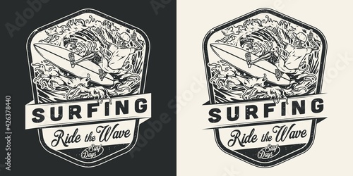 Extreme surfing vintage monochrome print