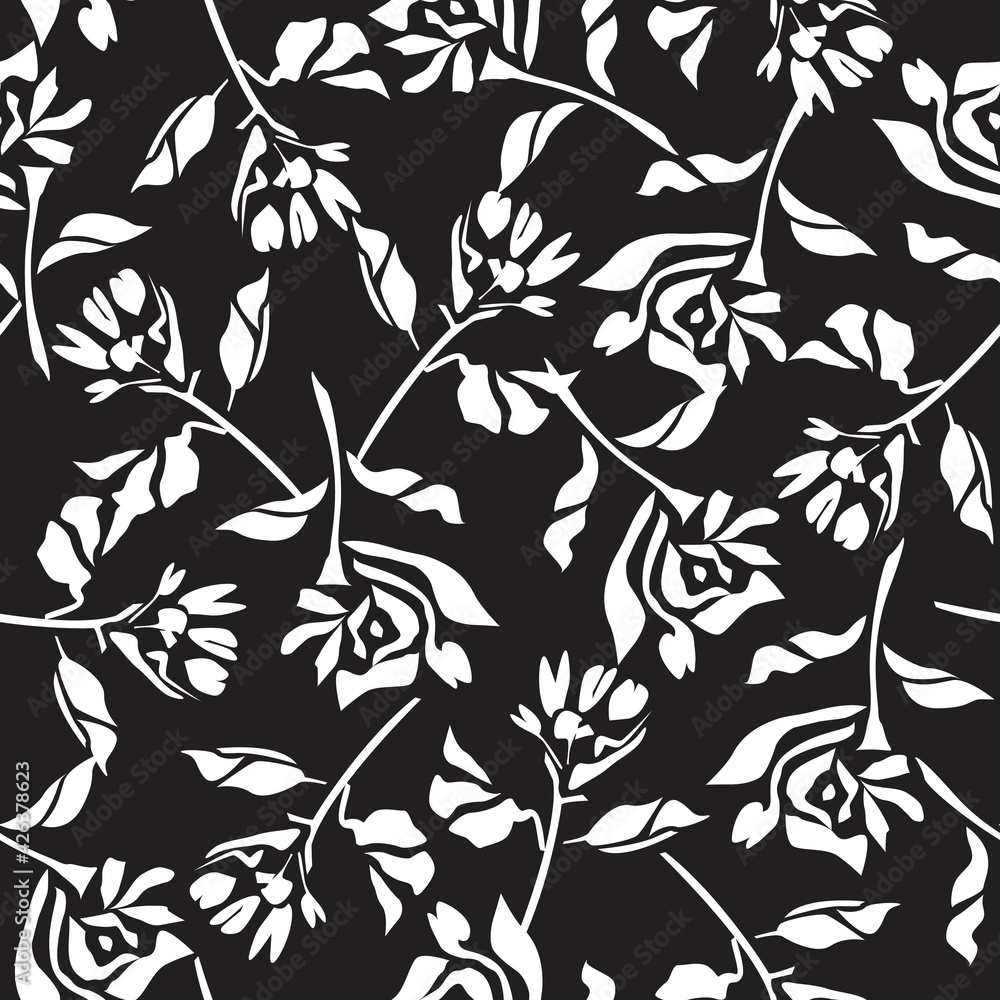 Black and White Botanical Floral Seamless Pattern Background Black and White Botanical Floral Seamless Pattern Background
