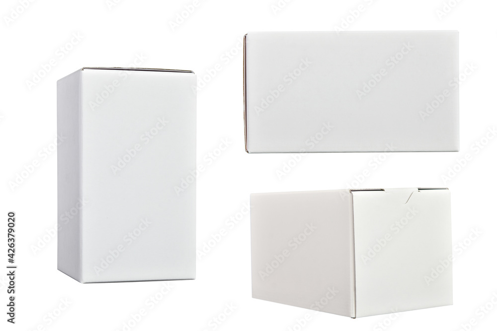 white narrow box in three projections. container for packaging on a white background. white narrow box in three projections. container for packaging on a white background.