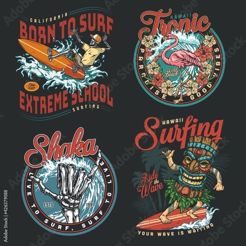 Photography Hawaii surfing vintage colorful badges