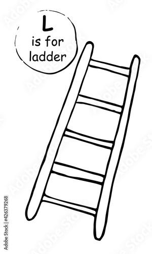 Hand drawn cartoon sketch wooden metal step ladder
