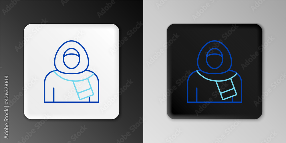Line Muslim woman in hijab icon isolated on grey background. Colorful outline concept. Vector Line Muslim woman in hijab icon isolated on grey background. Colorful outline concept. Vector
