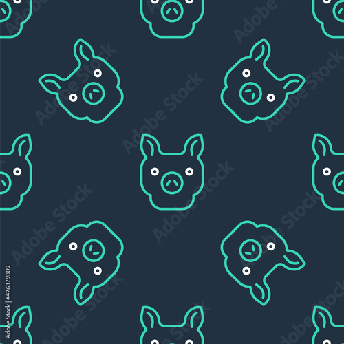 Line Pig icon isolated seamless pattern on black background. Animal symbol. Vector