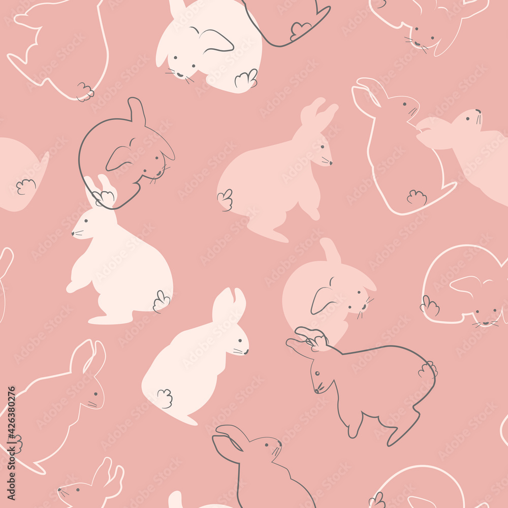 Seamless Pattern Cute Rabbits Pink Background Design Vector Illustration
