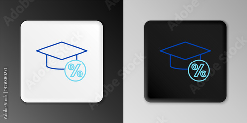 Line Graduation cap and coin icon isolated on grey background. Education and money. Concept of scholarship cost or loan, tuition or study fee. Colorful outline concept. Vector