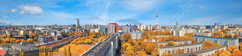 Photography Eastern Berlin from above: modern buildings, television tower on