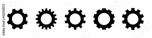 Gear set. Black gear wheel icons on white background. Vector illustration.
