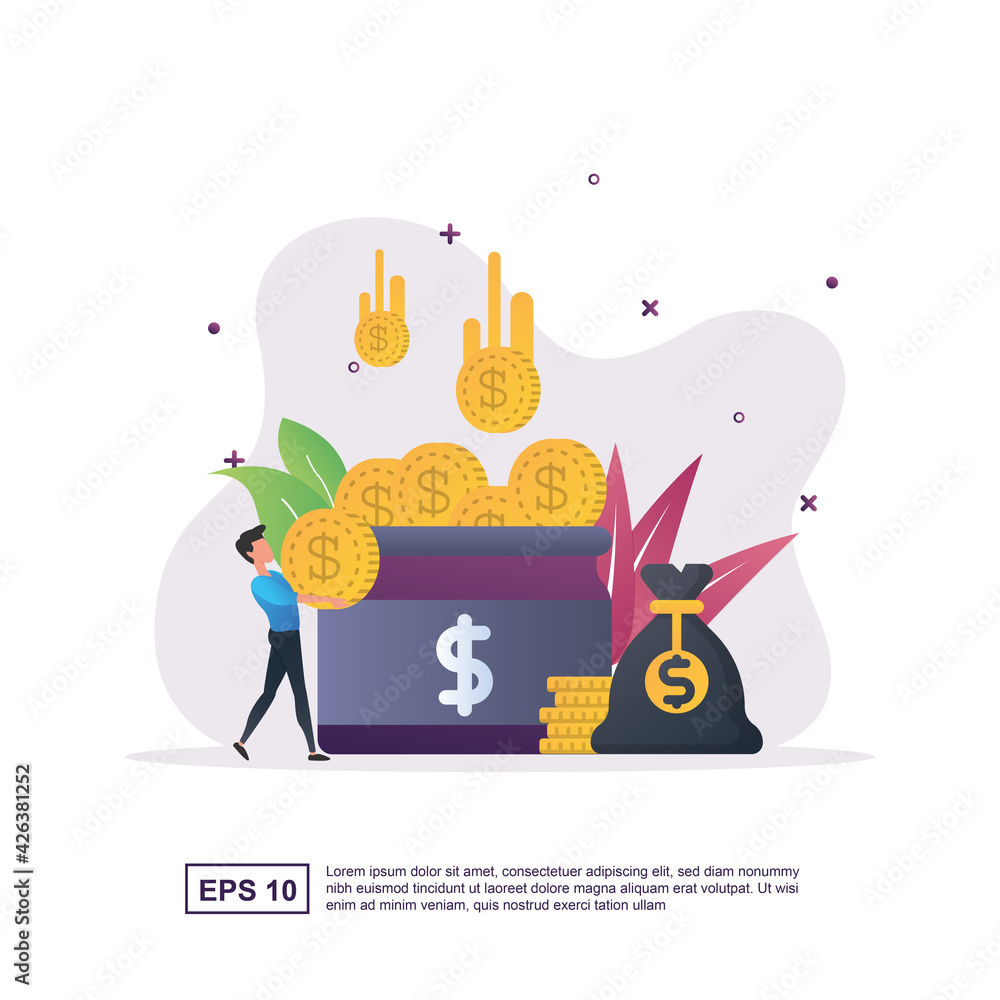 Fototapeta premium Illustration Concept of crowdfunding with lots of coins in the jar.