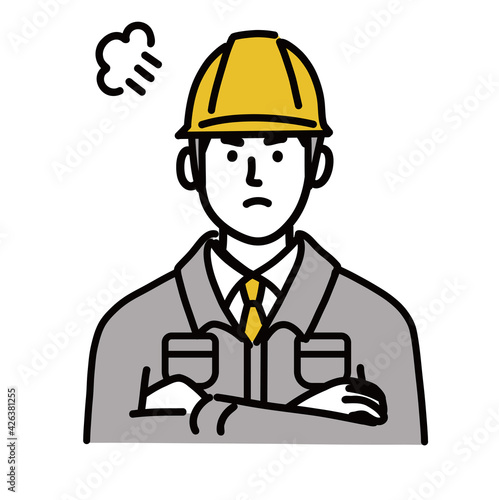 作業服　現場作業員　男性　怒っている　表情　ポップ　手描き

