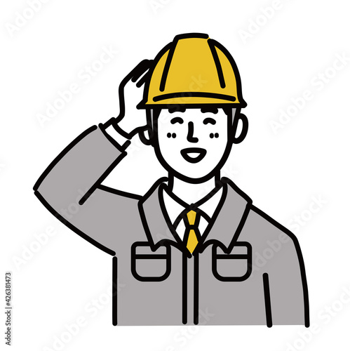 作業服　現場作業員　男性　照れている　表情　ポップ　手描き
