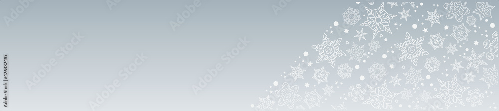 Snowflake banner, vector white flakes on gray background Snowflake banner, vector white flakes on gray background