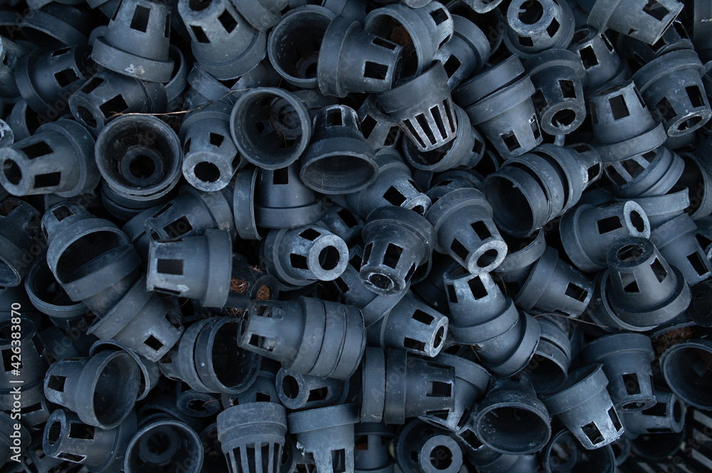 Black plastic plant pots are ready for planting Black plastic plant pots are ready for planting