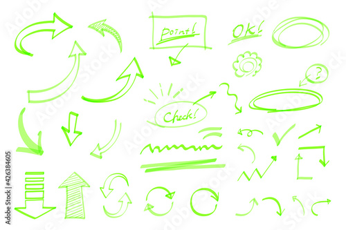A set of handwritten arrow illustrations that look like they were drawn with highlighters