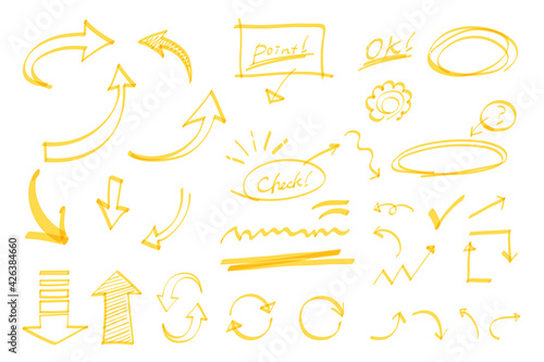 A set of handwritten arrow illustrations that look like they were drawn with highlighters