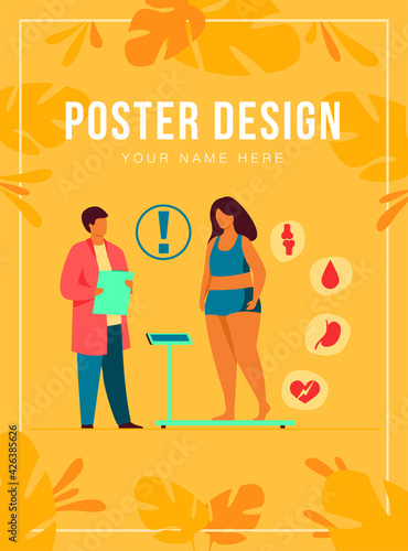 Fat patient visiting doctor. Woman suffering from overweight, obesity, heart disease, having diabetes risk. Can be used for health problem, lifestyle, medical help concept