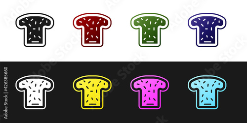 Set Bread toast for sandwich piece of roasted crouton icon isolated on black and white background. Lunch, dinner, breakfast snack. Vector