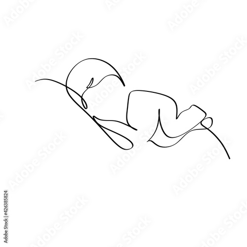 Baby in womb one single line drawing. Cute unborn fetus baby on mother womb isolated on white background. Pregnancy health care concept. Minimalism style.