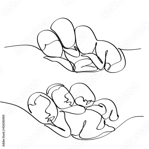 Baby in womb one single line drawing. Cute unborn fetus baby on mother womb isolated on white background. Pregnancy health care concept. Minimalism style.