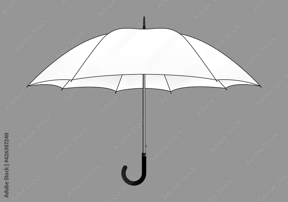 White umbrella rain protection template on gray background