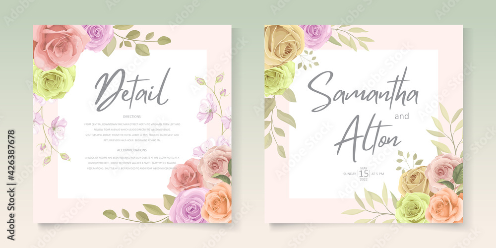 Elegant soft colorful floral wedding invitation card set