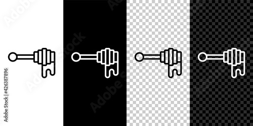 Set line Honey dipper stick with dripping honey icon isolated on black and white, transparent background. Honey ladle. Vector