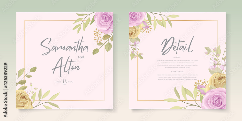 Elegant soft colorful floral wedding invitation card set