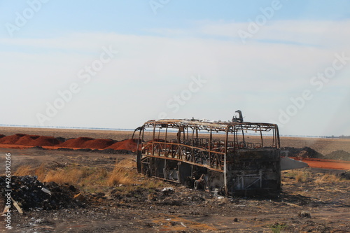 a bus burnt down 