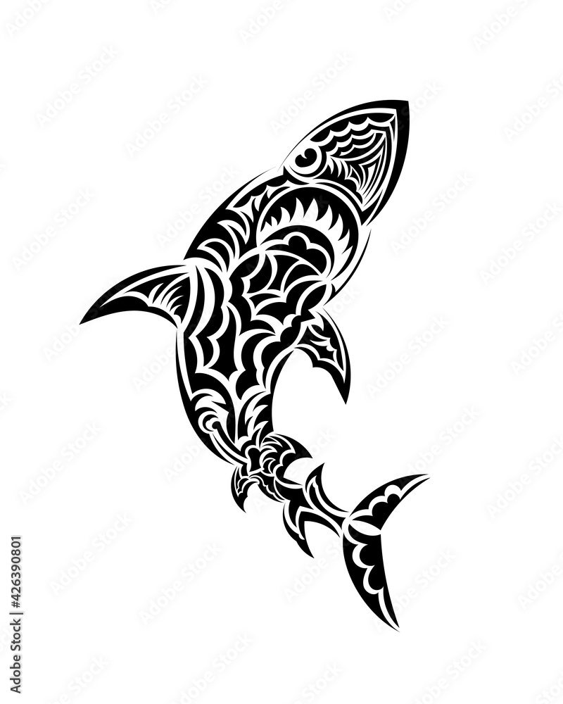 Polynesian style shark pattern. Shark tattoo in polynesia style. Good for tattoos, prints and t-shirts. Isolated. Vector. Polynesian style shark pattern. Shark tattoo in polynesia style. Good for tattoos, prints and t-shirts. Isolated. Vector.