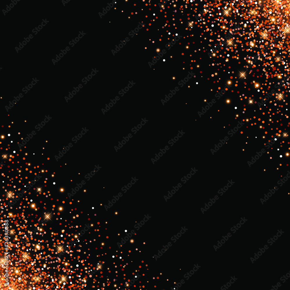 Rose gold glitter sparks on a black background. Shiny confetti with ...
