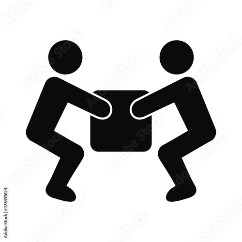 warning sign, handling heavy loads, vector icon, black silhouette