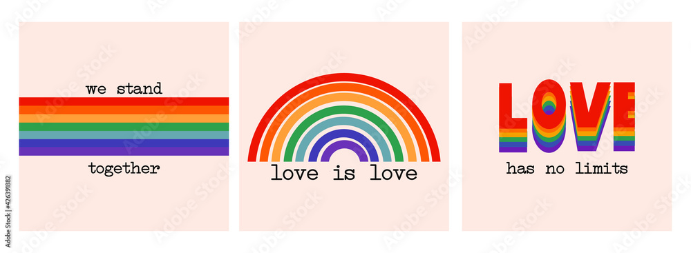 Fototapeta LGBT Pride Month in June.Set of three vector illustration LGBT flag,rainbow.
