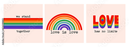LGBT Pride Month in June.Set of three vector illustration LGBT flag,rainbow. 