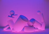 Background 3d. Columns or rods in zero gravity. Background 3d with flying elements. Background with 3d cylinders. Texture of pink neon color. Pattern with neon lighting. Three-dimensional wallpaper